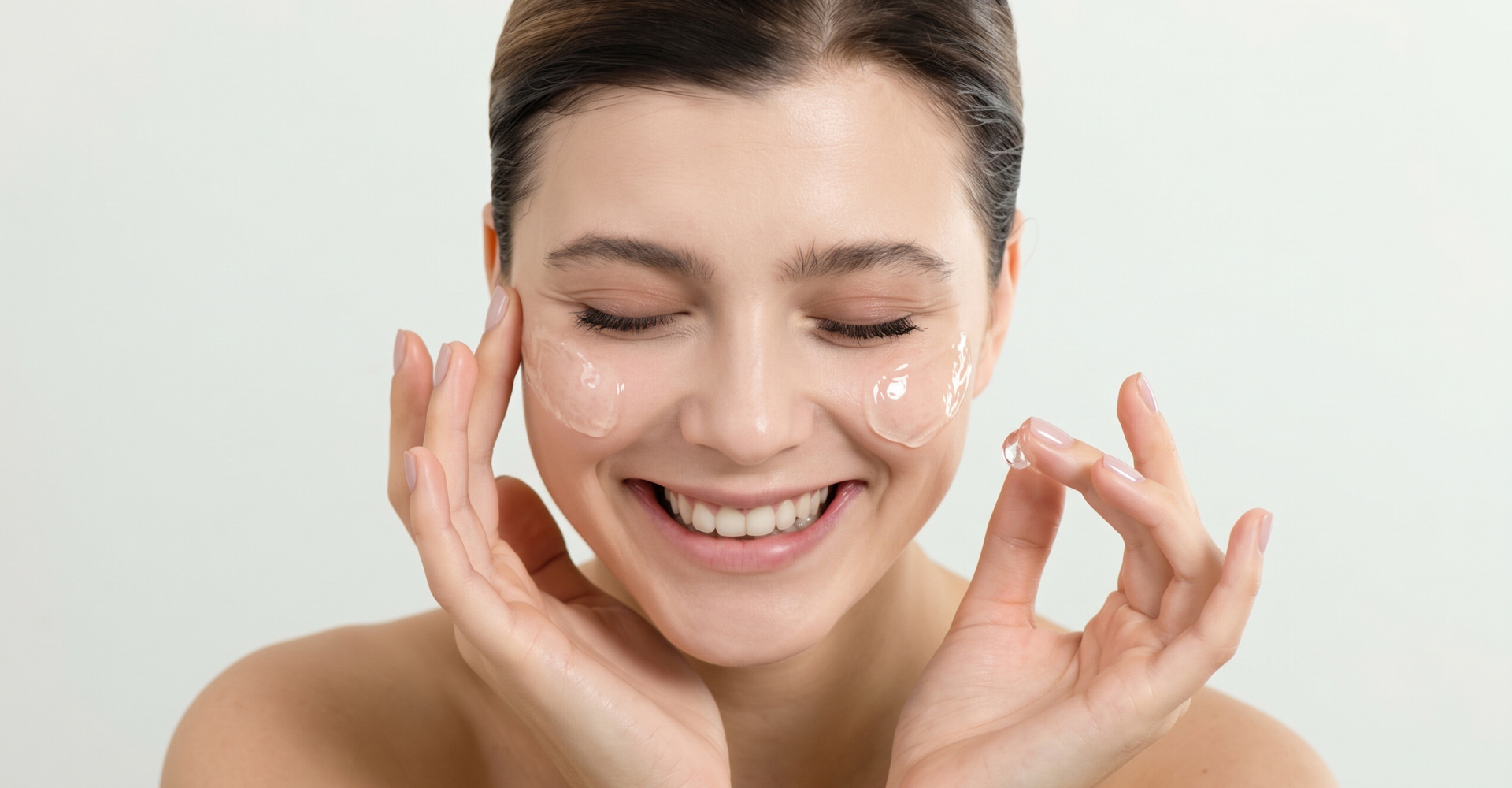 Immagine di una ragazza che sorride, molto naturale, con due linee bianche sulle guance